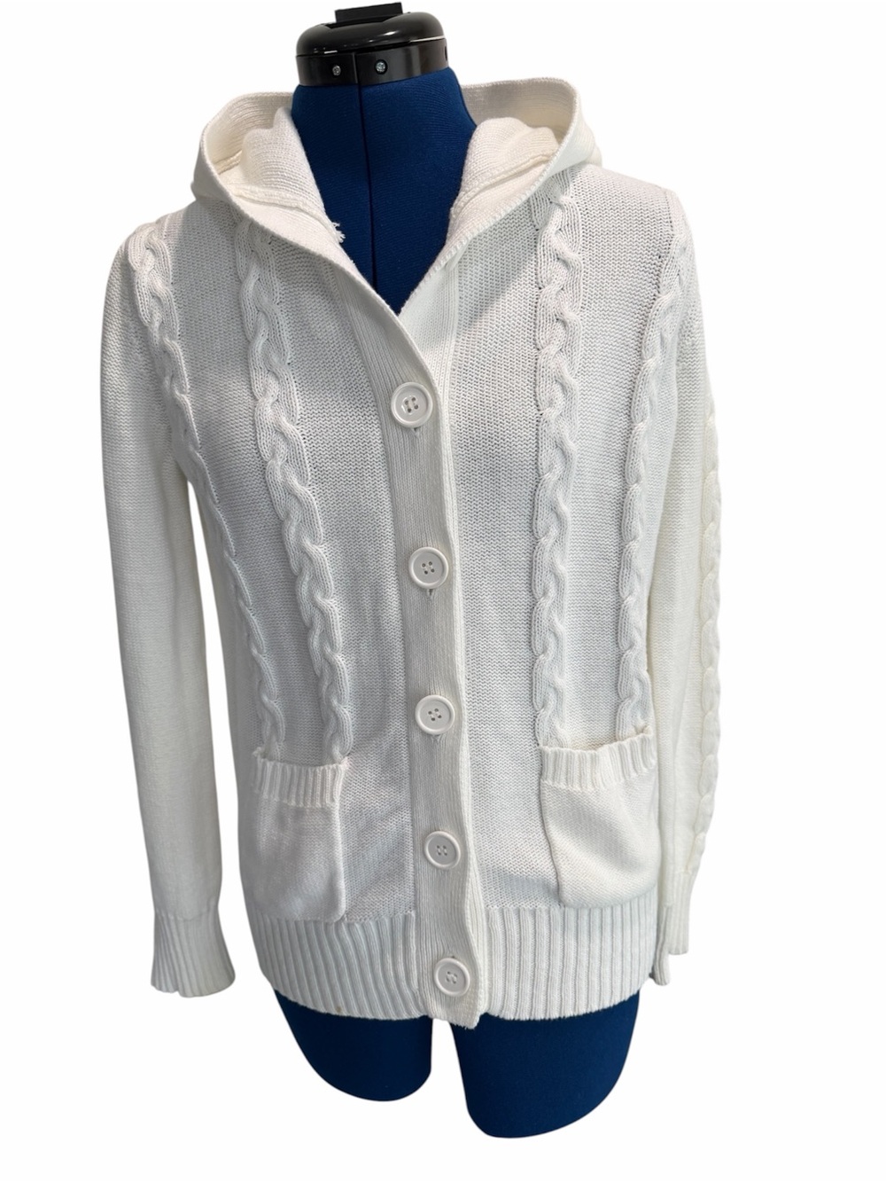 By designs Women's Cable-Knit Hooded Button-Front Sweater - White